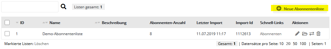 Abonnentenlisten in newsbird