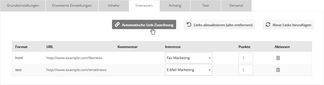 Interessen zuordnen Interessen zuordnen